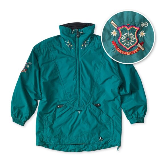 Vintage 90s Obermeyer Scarlett Ski Anorak Winter Jacket Zip Pullover Coat Teal - Picture 1 of 16
